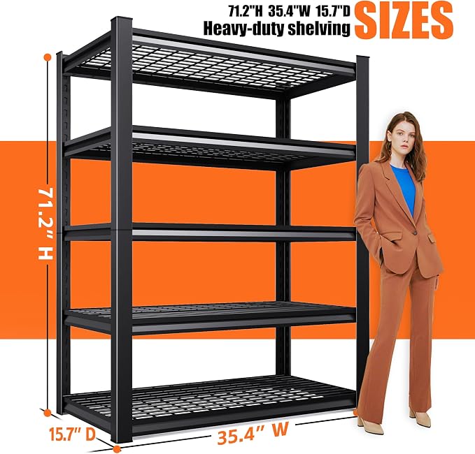 71" H Garage Shelving Heavy Duty 5-Tier Storage Shelves, Adjustable Metal - Image 3