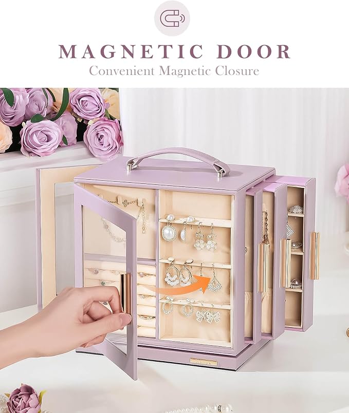 Homde Christmas Gifts Jewelry Box 360° Rotating, Necklace Earring Organizer - Image 7