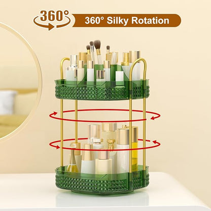 360° Rotating Makeup Organizer 2 Tier, Large Skincare Clear Make Up Storage - Image 4