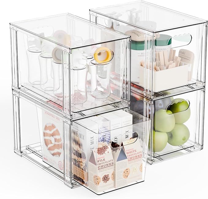 Yieach 4 Pack Large Stackable Storage Drawers, 11″Deep Under Cabinet Organizer by Yieach