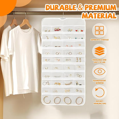 80 Pockets Hanging Jewelry Organizer, Double-Sided White Closet Jewelry Holder - Image 3
