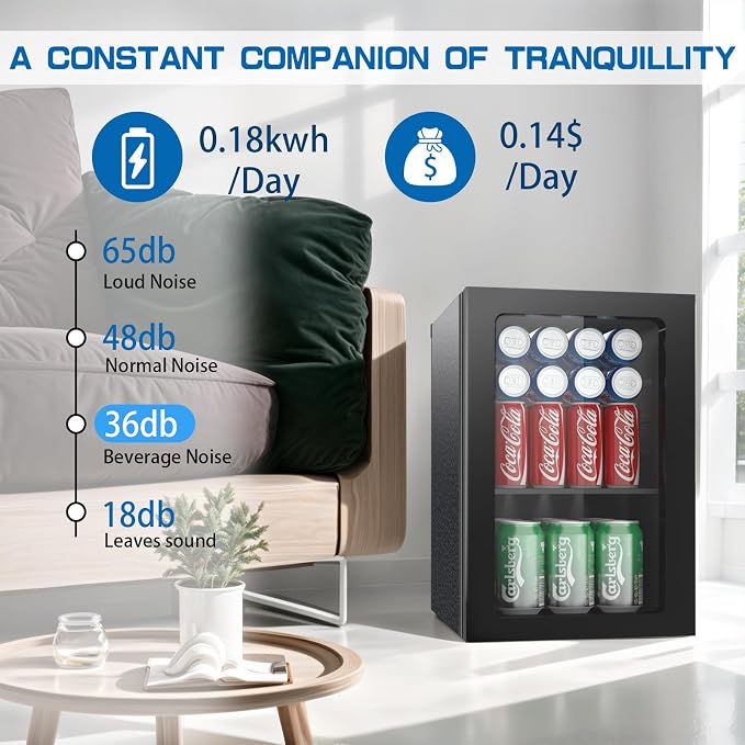 0.9 Cubic Feet Mini Fridge, 24 Can Freestanding Beverage Refrigerator - Image 3