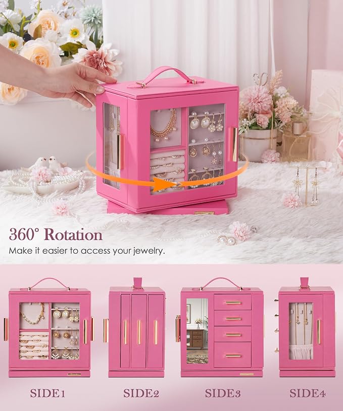 Homde Christmas Gifts Jewelry Box 360° Rotating, Necklace Earring Organizer - Image 3