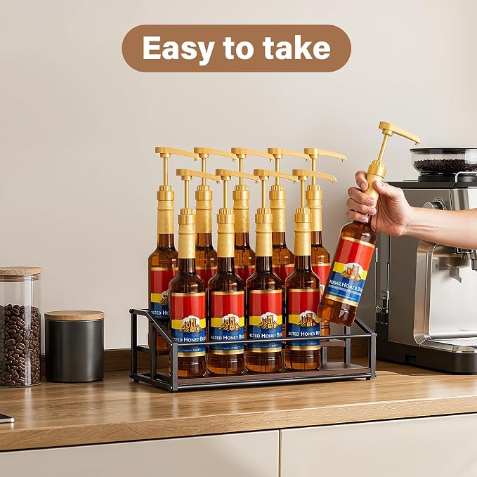 Coffee Syrup Organizer Rack, Liquor Bottle Display Shelf, 2 Tier 10 Syrup - Image 2