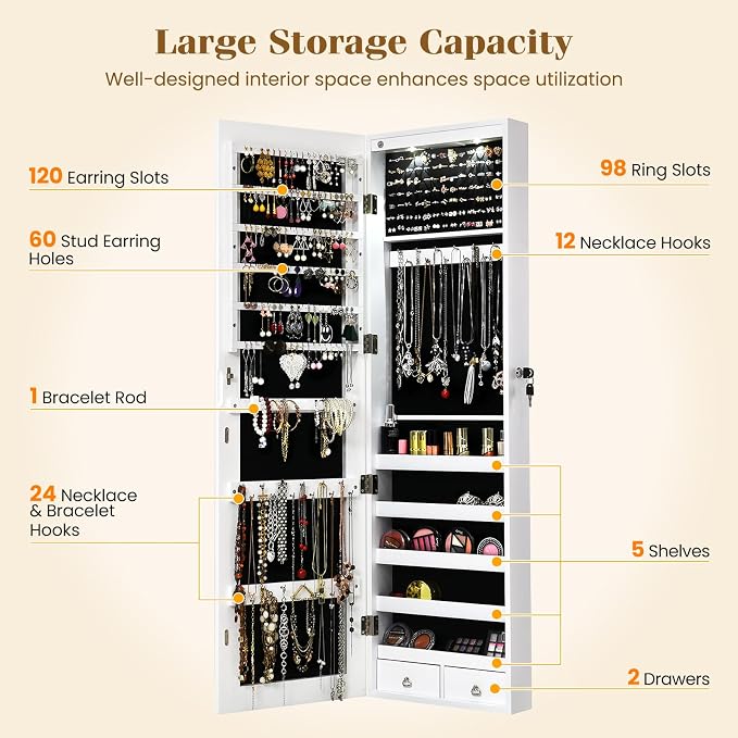 Giantex Wall Door Mounted Jewelry Armoire Cabinet - Image 4