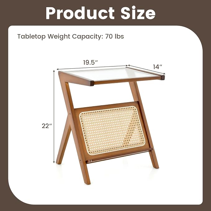 GOFLAME Rattan Side Table Set of 2, Z-Shaped End Table - Image 3