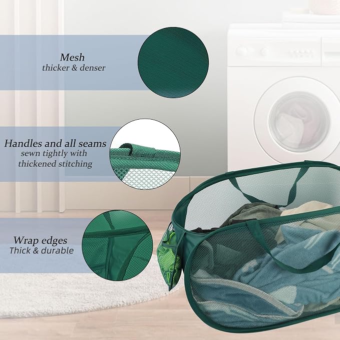 100L Foldable Laundry Baskets 2 Pack, Extra Large Mesh Pop Up Laundry Hamper - Image 4