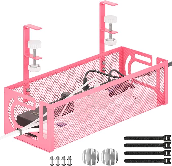 Under Desk Cable Management Tray, 15.7'' No Drill Steel Desk Cable Organizers by BESTFORYOU