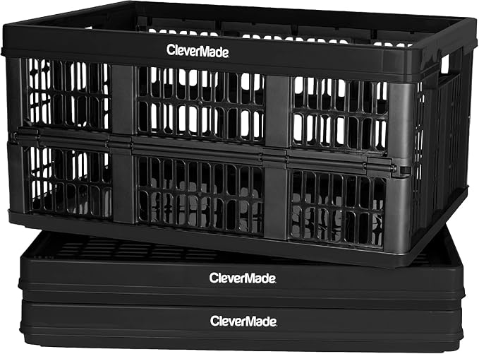 CleverMade Collapsible Utility Crates-Obsidian 3pck 45L / 11 Gal holds 66 lbs by CleverMade