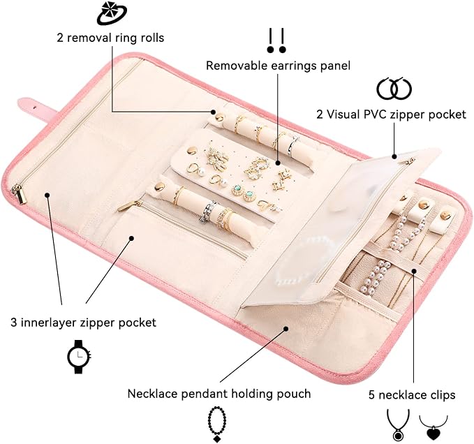 Voova Travel Jewelry Holder Organizer Case, Large Jewelry Storage Bag - Image 3