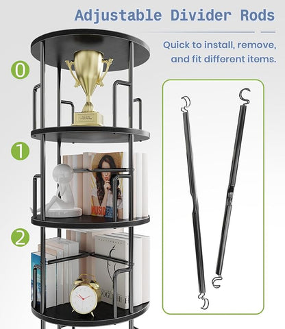 6 Tier Rotating Bookshelf Tower Round Black, 74”Tall Spinning Bookshelf Tower - Image 4