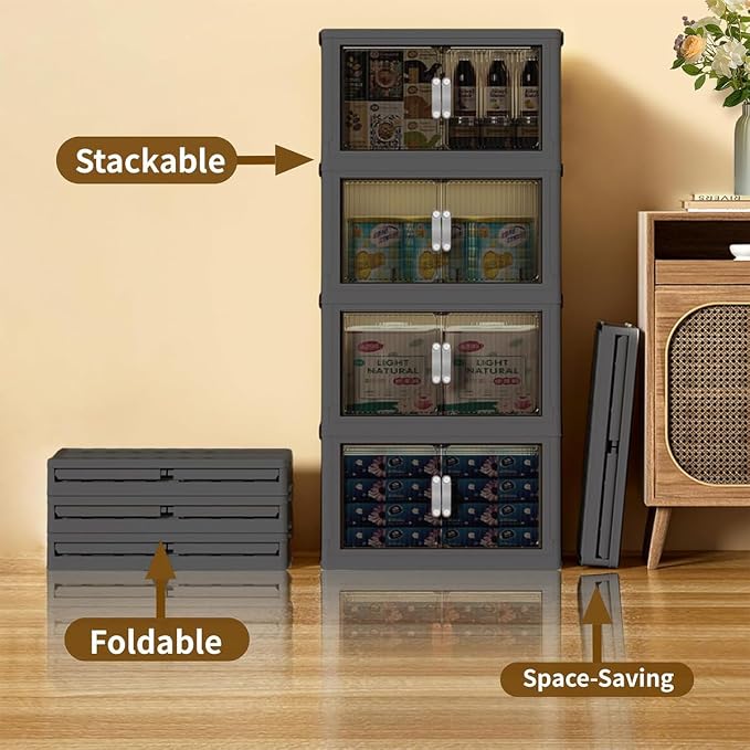 Stackable Storage Bins with Lid & Drawers, Large Foldable Collapsible Storage - Image 4