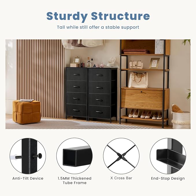 DUMOS Nightstand with 4 Drawers Bedside Table with Removable Fabric Bins Sturdy - Image 7