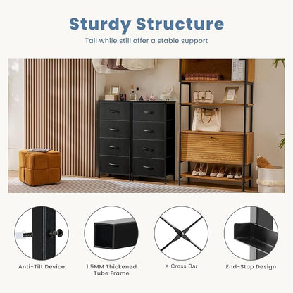 DUMOS Nightstand with 4 Drawers Bedside Table with Removable Fabric Bins Sturdy - Image 7