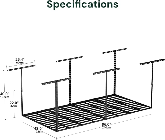SunsGrove 4x8 Overhead Garage Storage Rack Organization, Adjustable Ceiling - Image 3
