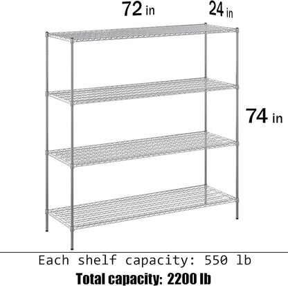 24" Deep x 72" Wide x 74" Height Wire Shelving Kit | 4-Tier | NSF Commercial - Image 3