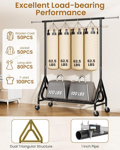 Heavy Duty Clothes Rack, Metal Clothing Rack Load 450 LBS, Rolling Coat Racks - Image 3