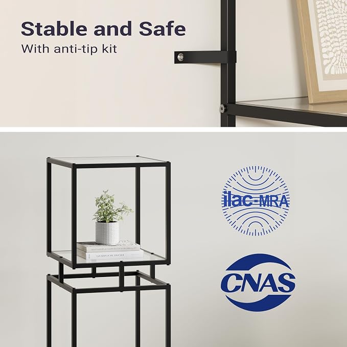 4 Cube Glass Shelf, 4-Tier Bookshelf, Display Shelf Rack, Metal Storage Rack - Image 7