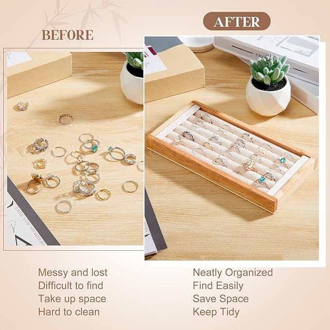 Novabright 2 Pcs Bamboo Ring Holder Bamboo Ring Display Stand 5 Slot Rings - Image 4