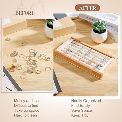 Novabright 2 Pcs Bamboo Ring Holder Bamboo Ring Display Stand 5 Slot Rings - Image 4