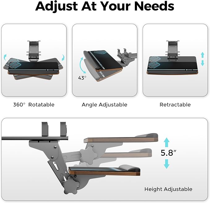 EUREKA ERGONOMIC Keyboard Tray Height Adjustable, Swivel Tilt Computer Keyboard - Image 4