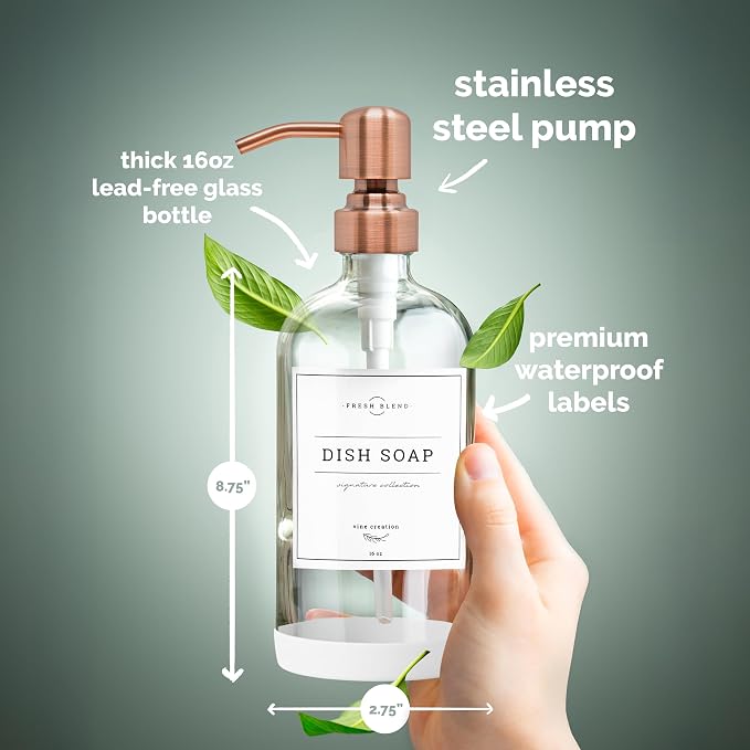 Vine Creations Clear Glass Soap Dispenser, 2 Pack Kitchen Soap Dispenser Set - Image 5