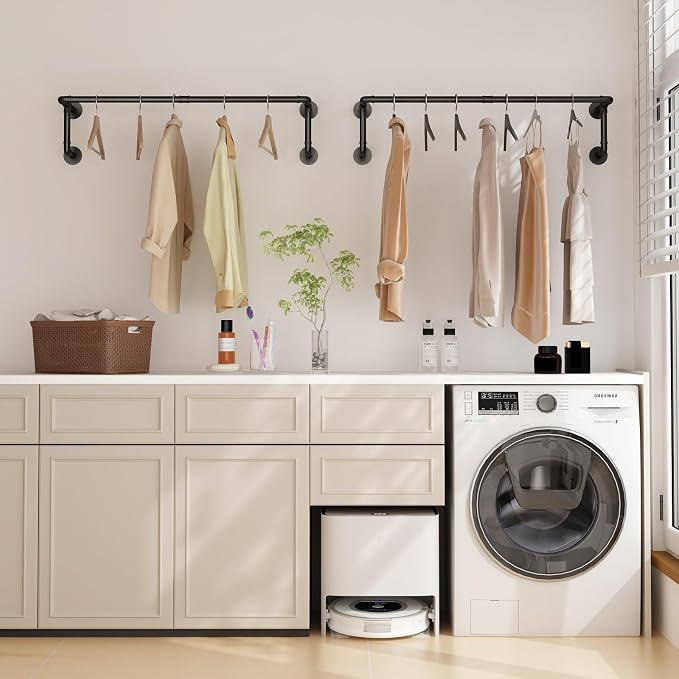 Industrial Pipe Clothes Racks 2 Pack, Space Saving Closet Hanging Rod - Image 2