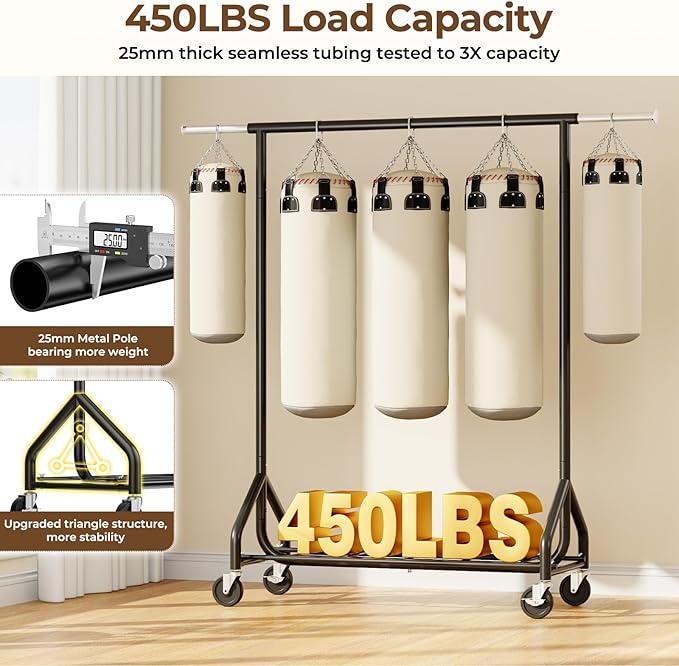 Heavy-Duty 450LBS Capacity Metal Clothes Rack，Rolling Clothing Rack - Image 2