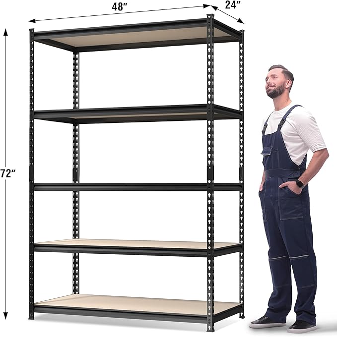 WORKPRO 5-Tier Metal Garage Shelving, 48”W x 24”D x 72”H, Adjustable Storage - Image 3