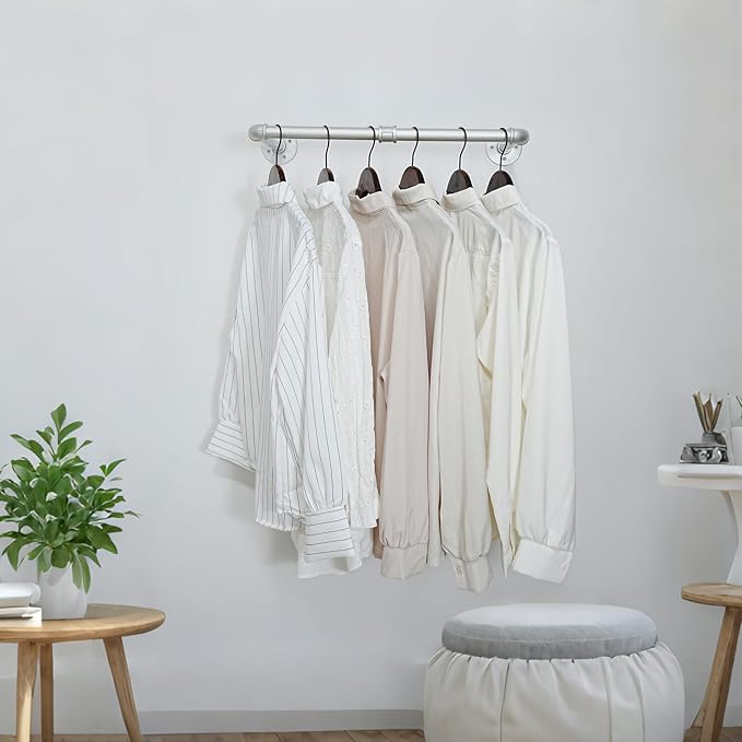 WEBI Industrial Pipe Clothing Rack, Heavy Duty Metal Garment Rack Bar Wall - Image 3