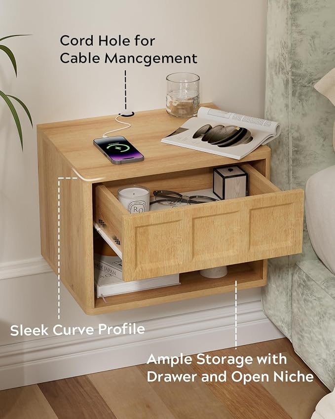 Floating Nightstand Set of 2, Wall Mounted Bedside Table - Image 4