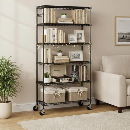 6-Tier Metal Storage Rack with Wheels, Sturdy Adjustable Wire Shelving Unit - Image 6