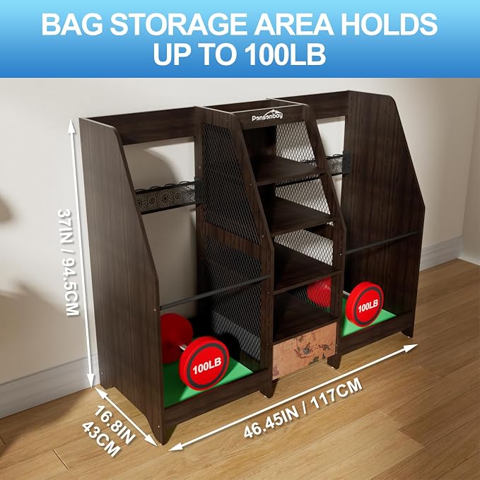 Golf Bag Storage Organizer for Garage, Premium Wooden 2 Golf Bags Rack - Image 6