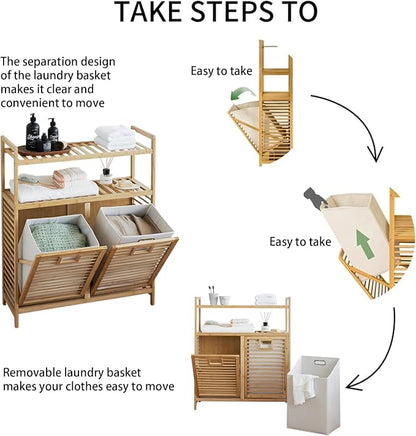 Double Tilt Out Laundry Hamper, Bamboo Hamper - Image 3