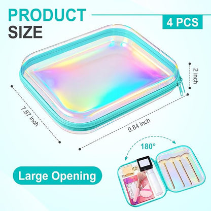 Hoolerry 4 Pcs Hard Clear Zipper Case Makeup Bags Plastic Pencil Pouch - Image 2
