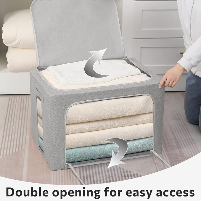FHSQX 2 Pack Clothes Storage Bins Stackable Metal Frame Storage Box Large - Image 2