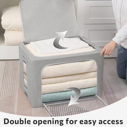 FHSQX 2 Pack Clothes Storage Bins Stackable Metal Frame Storage Box Large - Image 2