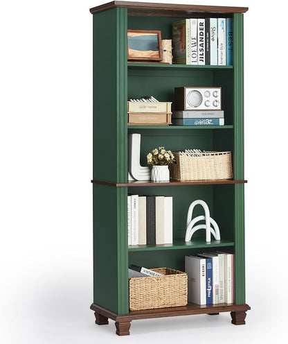 70" Tall Green Bookshelf, 5 Tier Wooden Book Shelf by SAVORLIFEFurniture