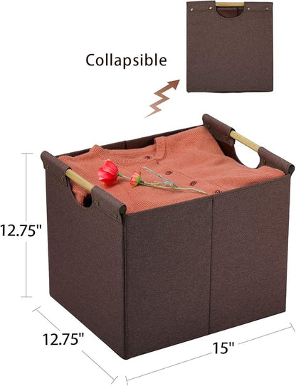 HOONEX Large Collapsible Storage Bins, Linen Fabric, 2 Pack, Storage Baskets - Image 3