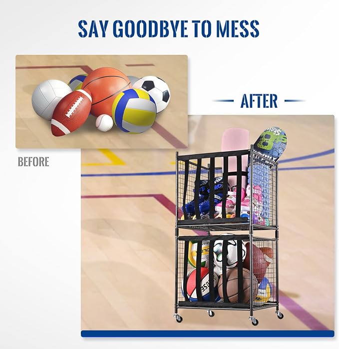 Mythinglogic Rolling Sports Ball Storage Cart, Sports Lockable Ball Storage - Image 7