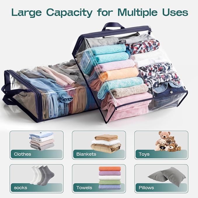 5 Pack Clear Storage Bags for Clothes, 22L Blanket Storage Bags, Under Bed - Image 3