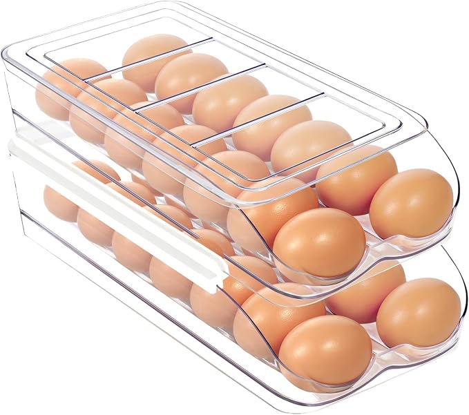 Egg Holder for Fridge, Automatic Rolling Egg Organizer for Refrigerator by MesRosa