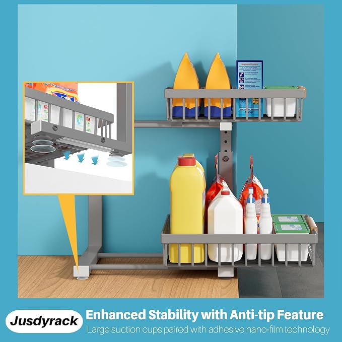 Under Sink Organizer, 2 Packs 2 Tier Gray Under Sink Organizers and Storage - Image 4