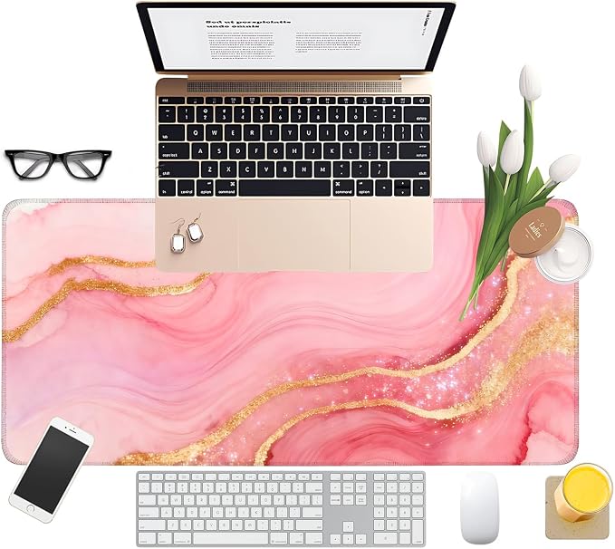 Pink and Gold Stripes Gaming Mouse Pad 31.5"x11.8"Desk Mat Anti-Slip Rubber - Image 8