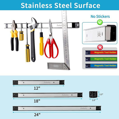 6 Pieces 18" Magnetic Tool Holder Strip, Stainless Steel Surface Tool Magnet Bar - Image 4