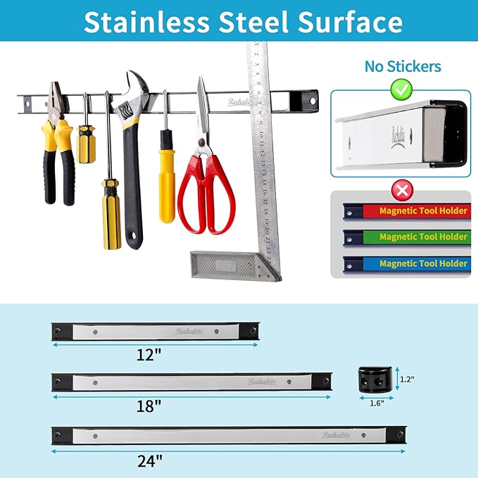 4 Pieces 12" Magnetic Tool Holder Strip, Stainless Steel Surface Tool Magnet Bar - Image 4