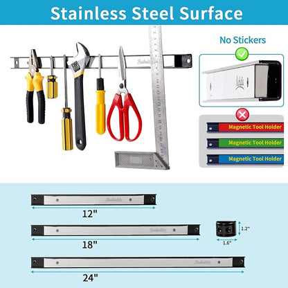 4 Pieces 12" Magnetic Tool Holder Strip, Stainless Steel Surface Tool Magnet Bar - Image 4