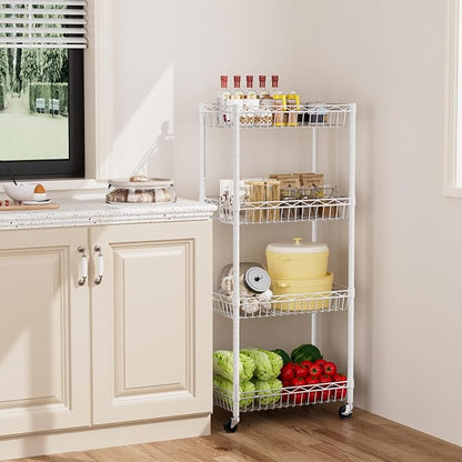 4 Tier Basket Shelf Wire Shelving Unit Adjustable Storage Shelves Big Basket - Image 8