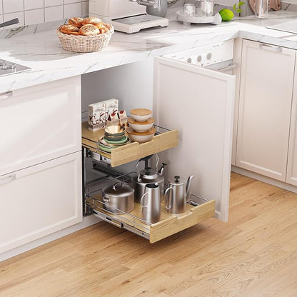Pull Out Cabinet Organizer, Heavy-Duty Slide Out Shelf, Wood and Wire Basket - Image 5