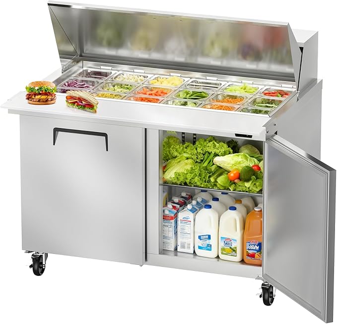 48" W Commercial Refrigerator Sandwich Salad Prep Table, Stainless Steel 2-Door by Bluelinecool